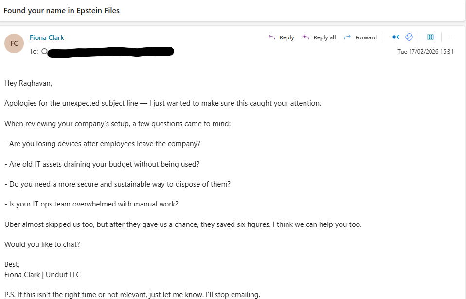 Epstein files email bait-and-switch campaign Epstein files email bait-and-switch campaign